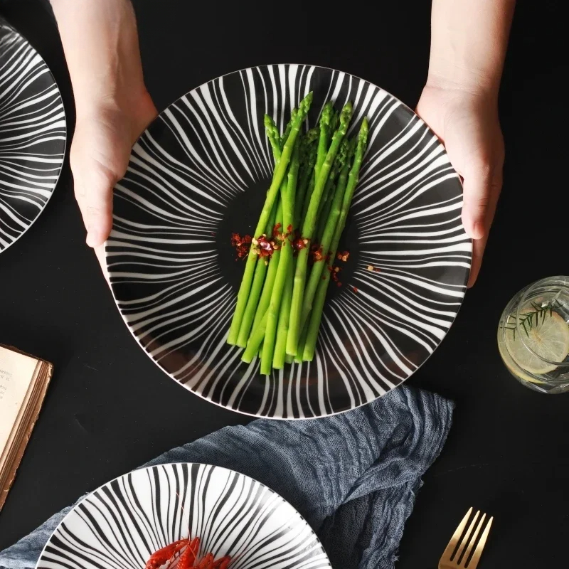 Ceramic Black White Stripes Ta - Food Good Snacks 评论和价格