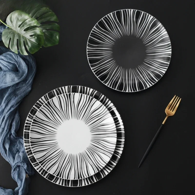 Ceramic Black White Stripes Ta - Food Good Snacks 评论和价格