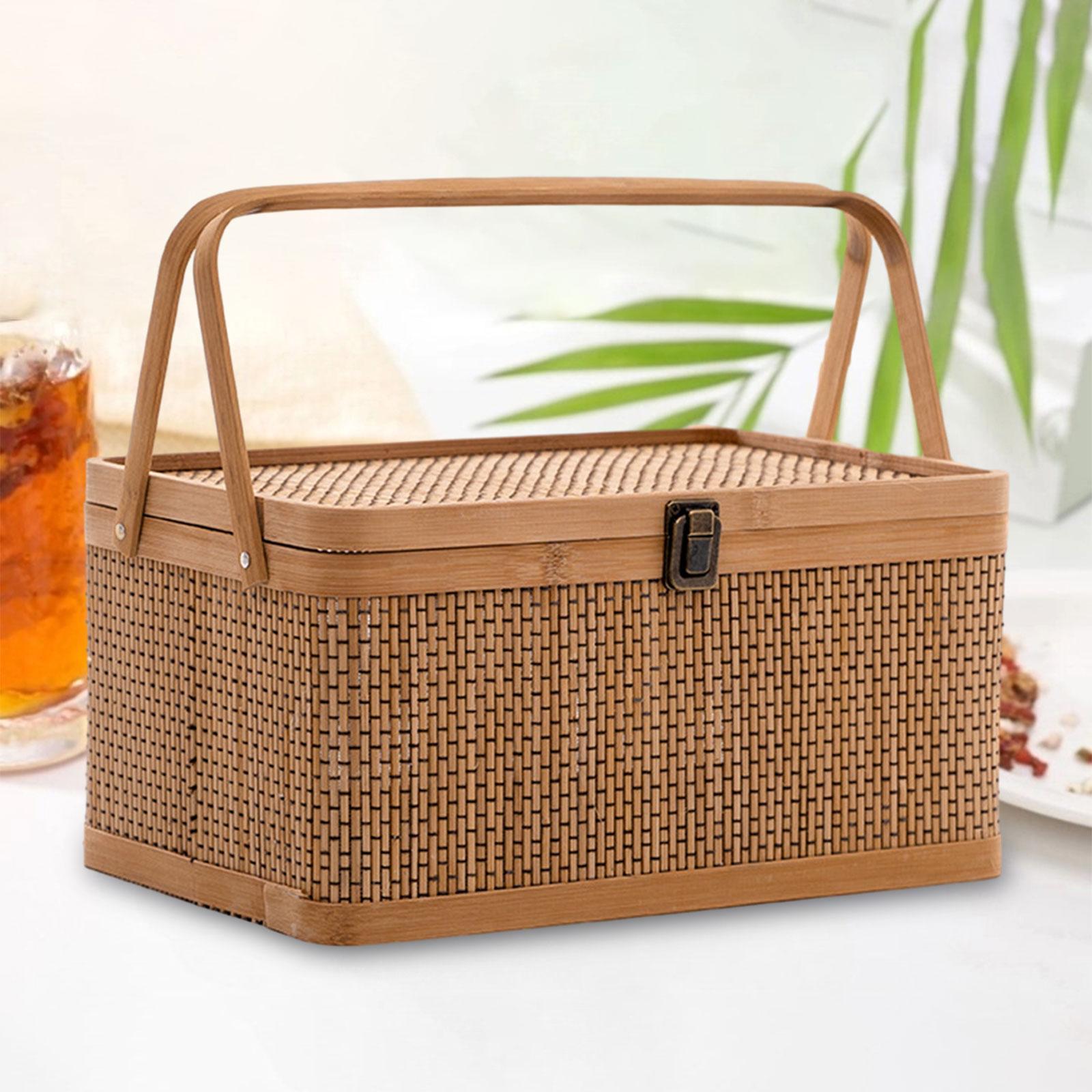 Handcrafted Bamboo Picnic Bask - Snacks Food Hamper Basket 评论和价格